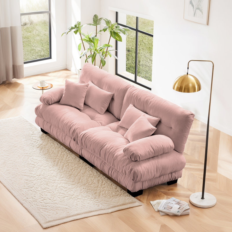 Latitude Run® Cloud Sofa 2Seater In Chenille With 4 Large Pillows For